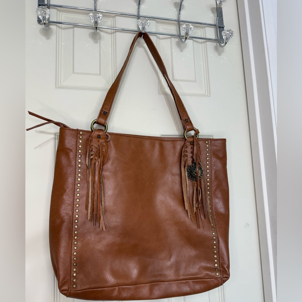 The Sak Brown Tote Bag with Fringe Detail